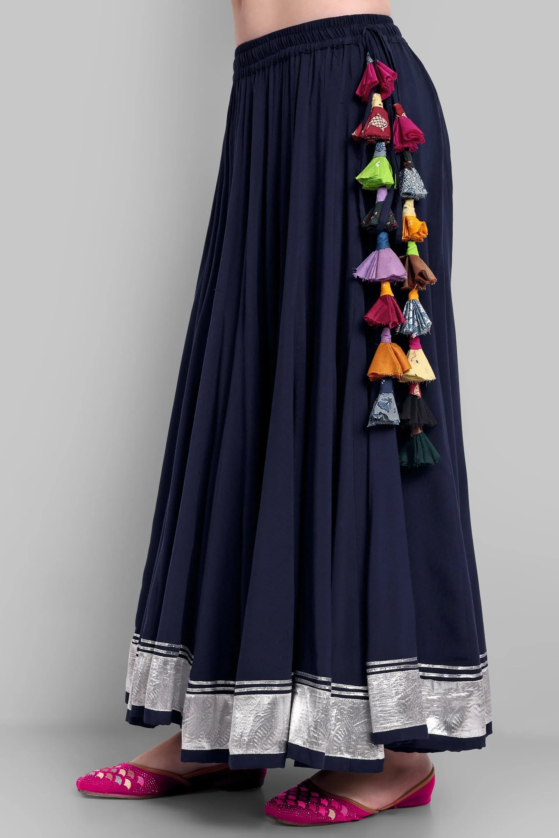 100 Kalis Navy Blue Skirt with Silver Border