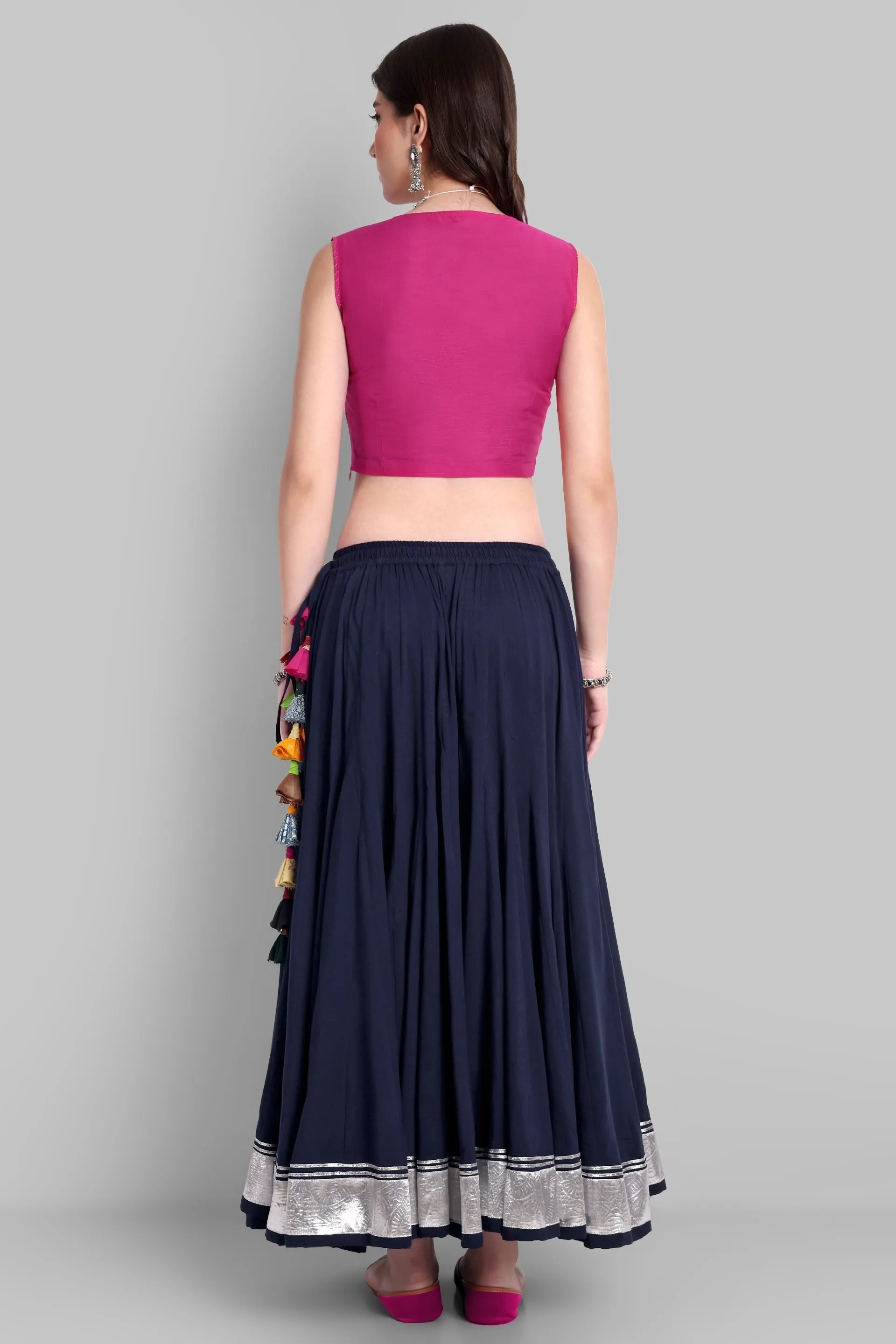 100 Kalis Navy Blue Skirt with Silver Border