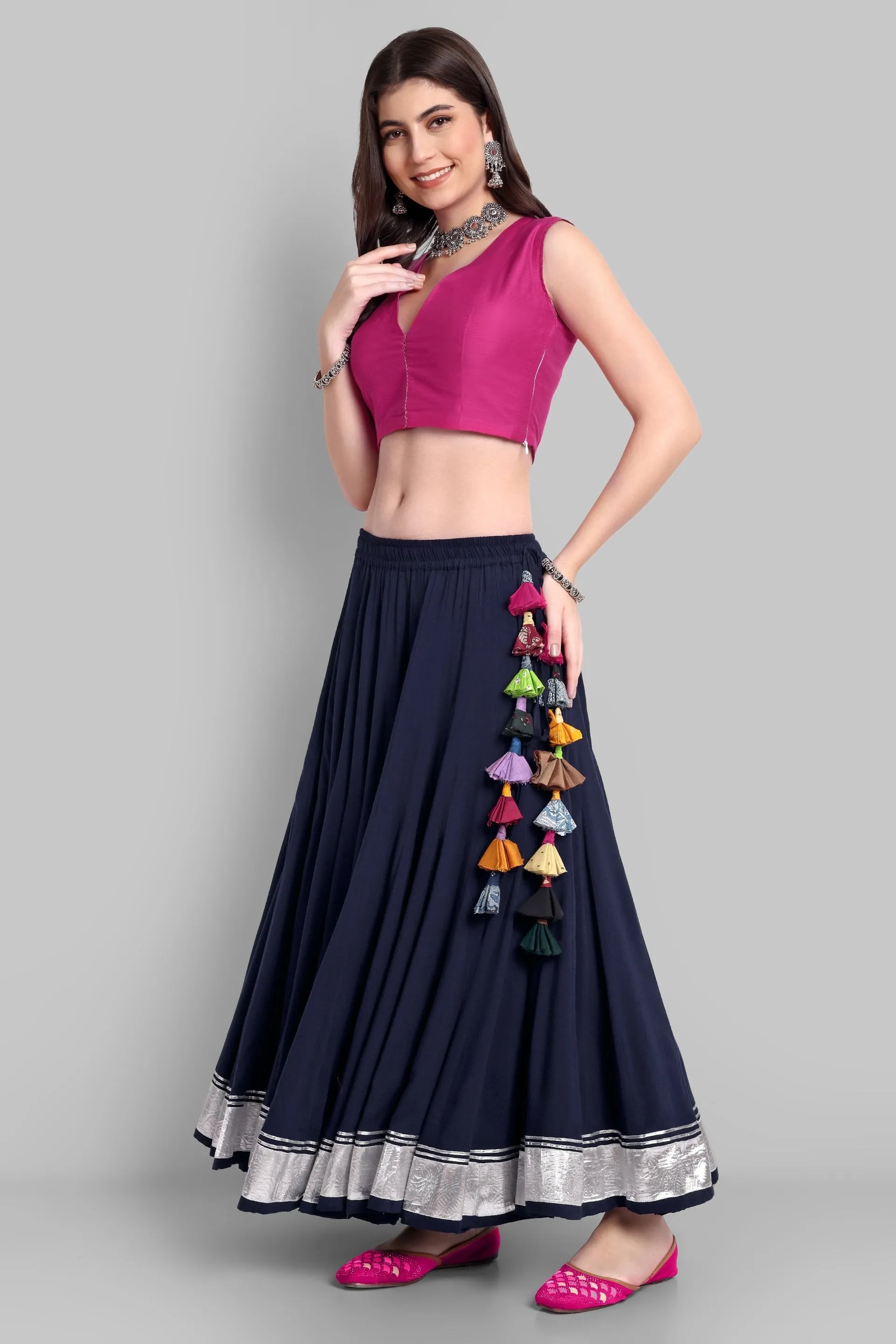 100 Kalis Navy Blue Skirt with Silver Border