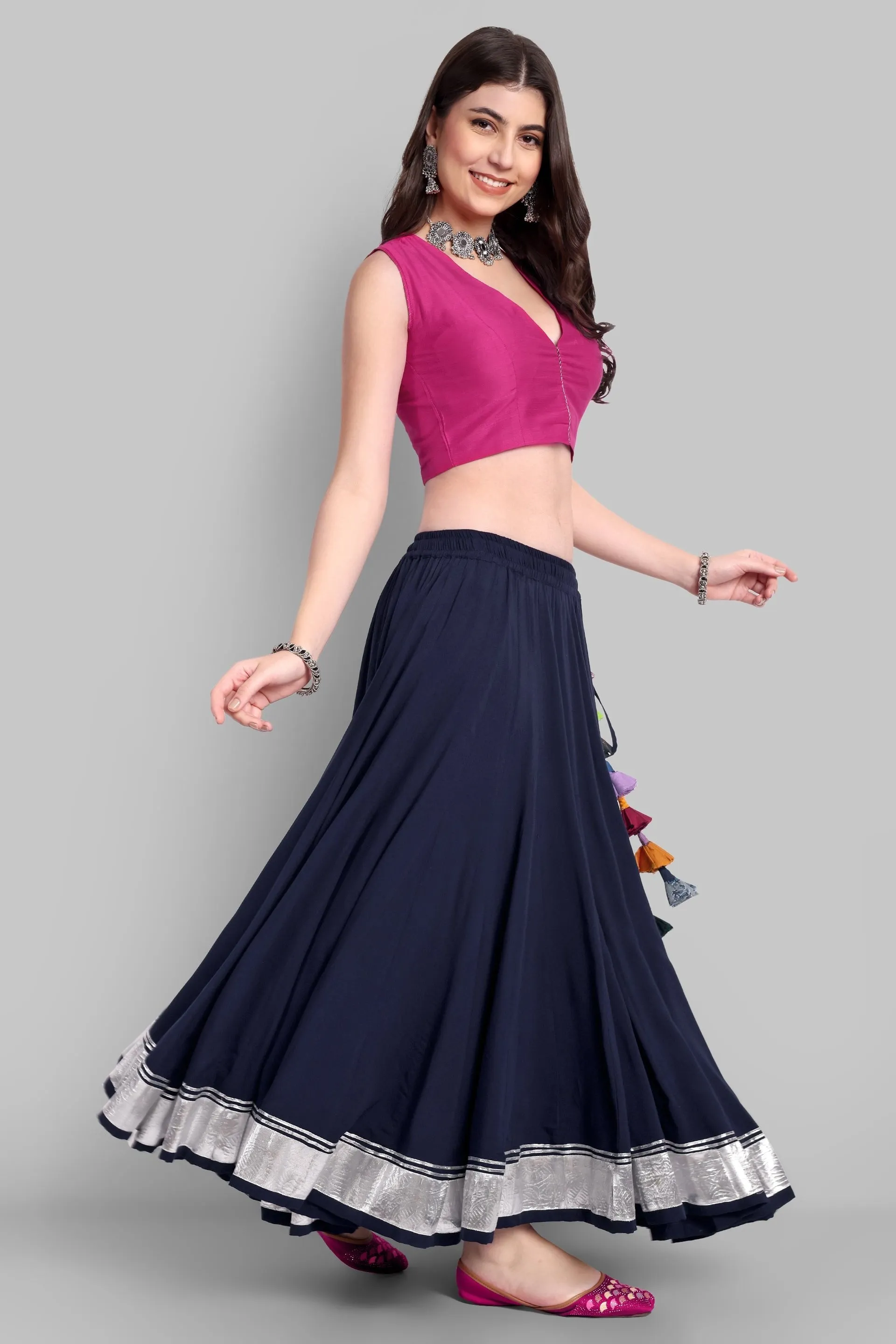 100 Kalis Navy Blue Skirt with Silver Border