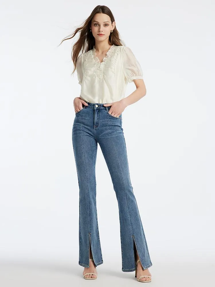 Acetate Split Hem Flare Jeans