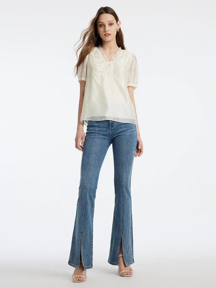 Acetate Split Hem Flare Jeans