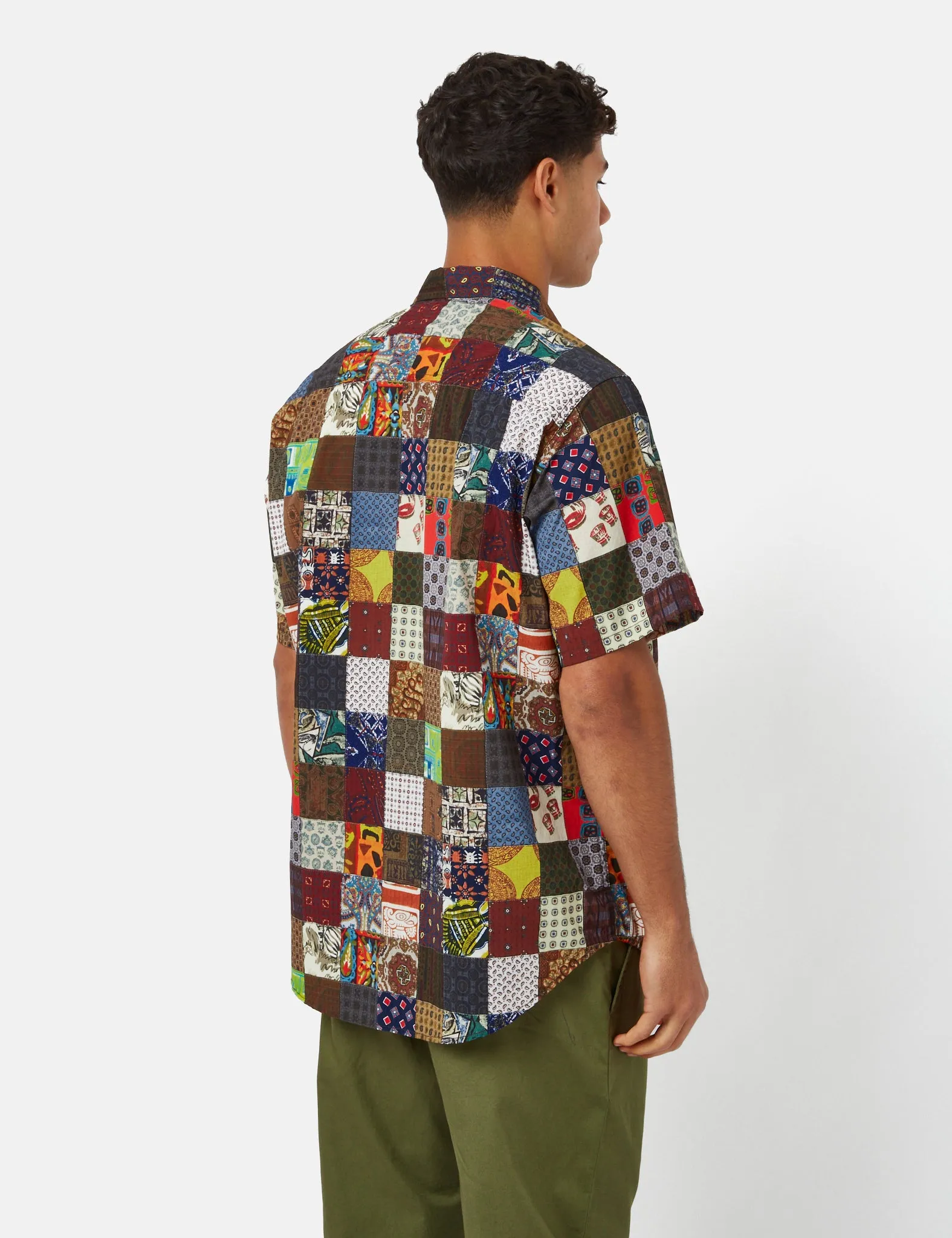 Beams Plus Adventure Shirt II (Dobby Patchwork Print) - Blue