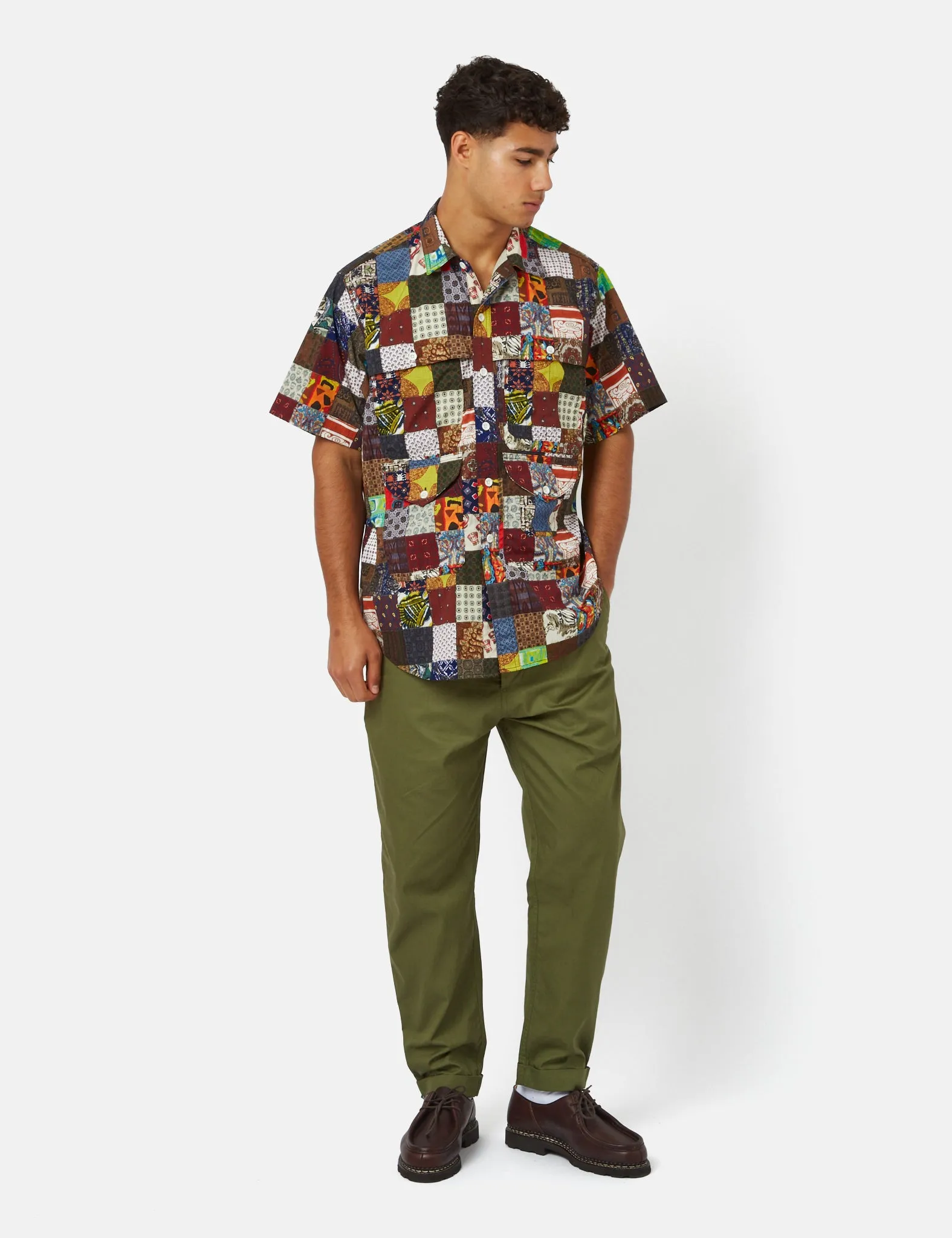 Beams Plus Adventure Shirt II (Dobby Patchwork Print) - Blue