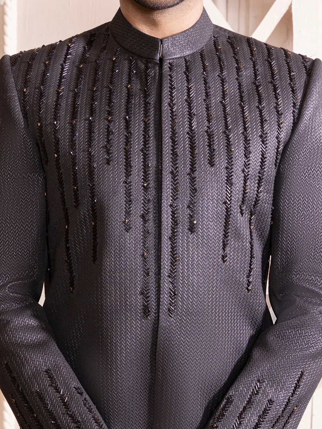 Black Blended Men Sherwani - AL-SW-127