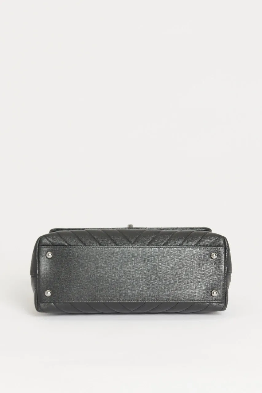 Black Caviar Leather Preowned  Small Coco Handle Bag