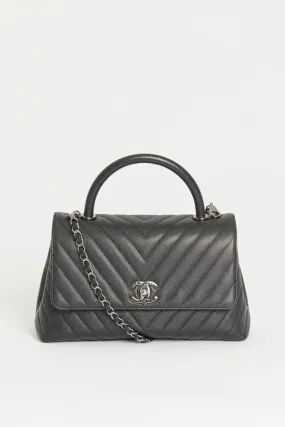 Black Caviar Leather Preowned  Small Coco Handle Bag