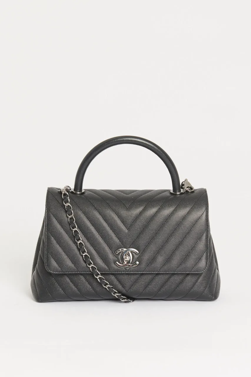 Black Caviar Leather Preowned  Small Coco Handle Bag