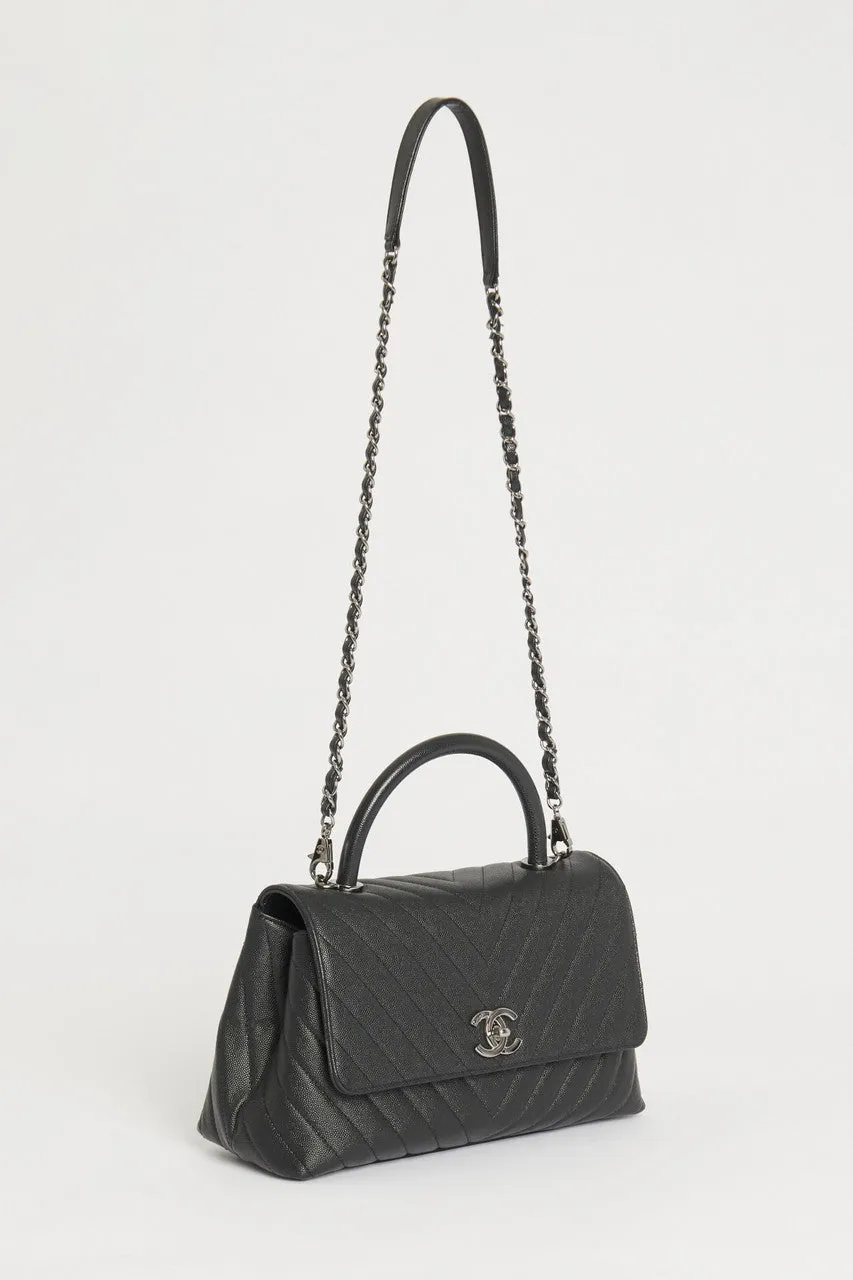 Black Caviar Leather Preowned  Small Coco Handle Bag