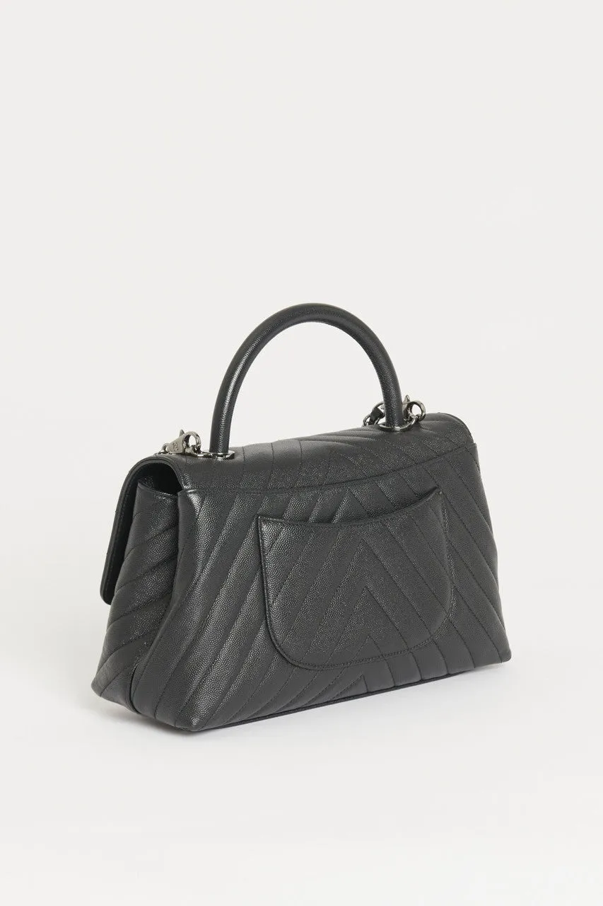 Black Caviar Leather Preowned  Small Coco Handle Bag