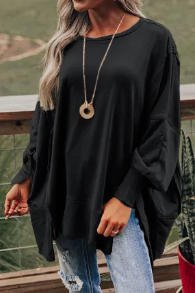 Black Patchwork Drop Shoulder Oversized Top