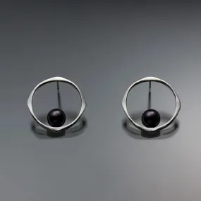 Black Pearl Earrings EAR070SMSSPB Sterling Silver or 14K Gold by John Tzelepis Jewelry