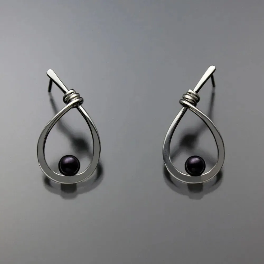 Black Pearl Earrings EAR190SMPB Sterling Silver by John Tzelepis Jewelry