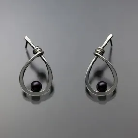 Black Pearl Earrings EAR190SMPB Sterling Silver by John Tzelepis Jewelry