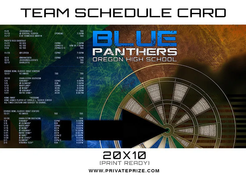 Blue Panthers Team Schedule Card