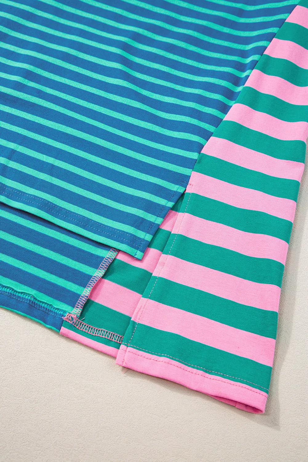 Blue Stripe Colorblock Patchwork Baggy T Shirt