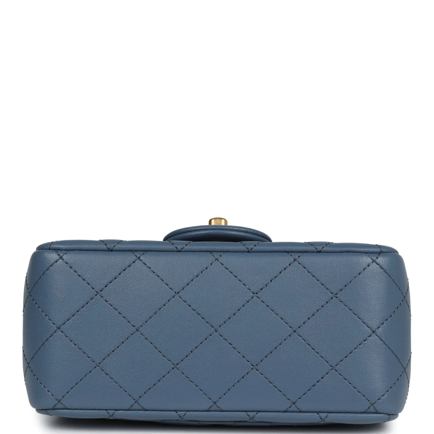 Chanel Mini Square Pearl Crush Flap Blue Lambskin Antique Gold Hardware