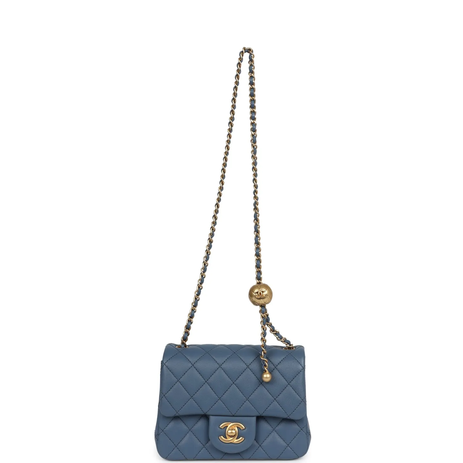 Chanel Mini Square Pearl Crush Flap Blue Lambskin Antique Gold Hardware