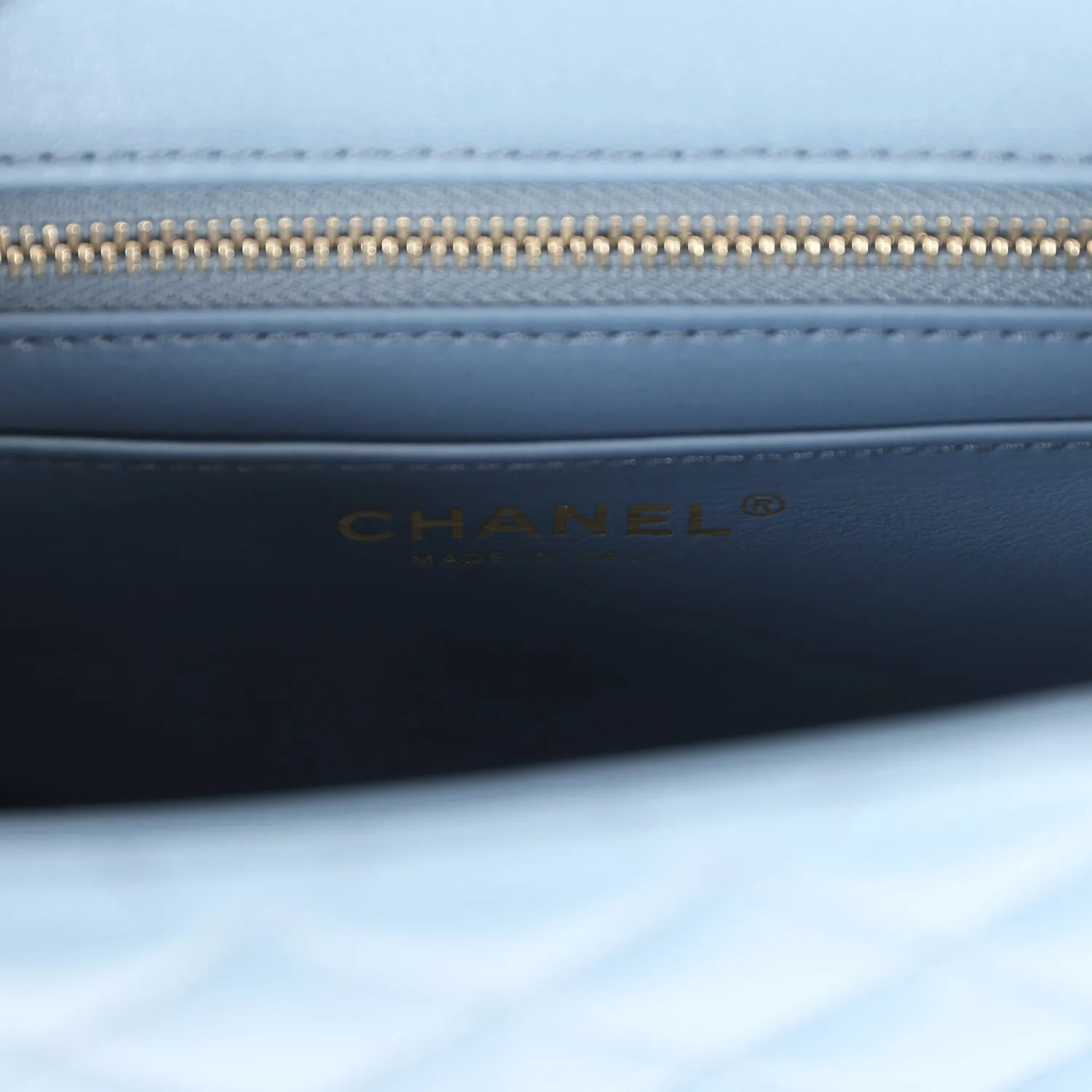 Chanel Mini Square Pearl Crush Flap Blue Lambskin Antique Gold Hardware