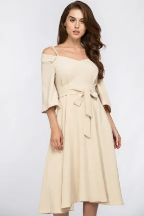 Cream Off Shoulder Chelsea Collar Midi Dress