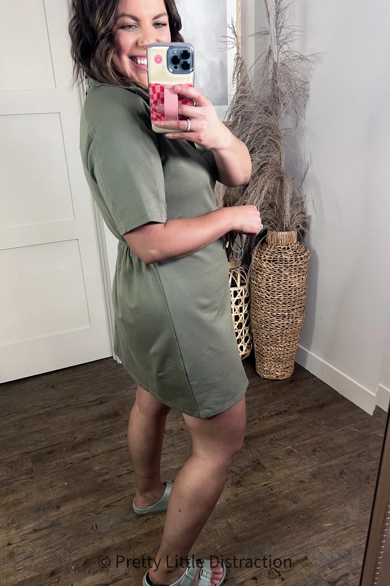 Darla Button Up Collared Dress in Olive