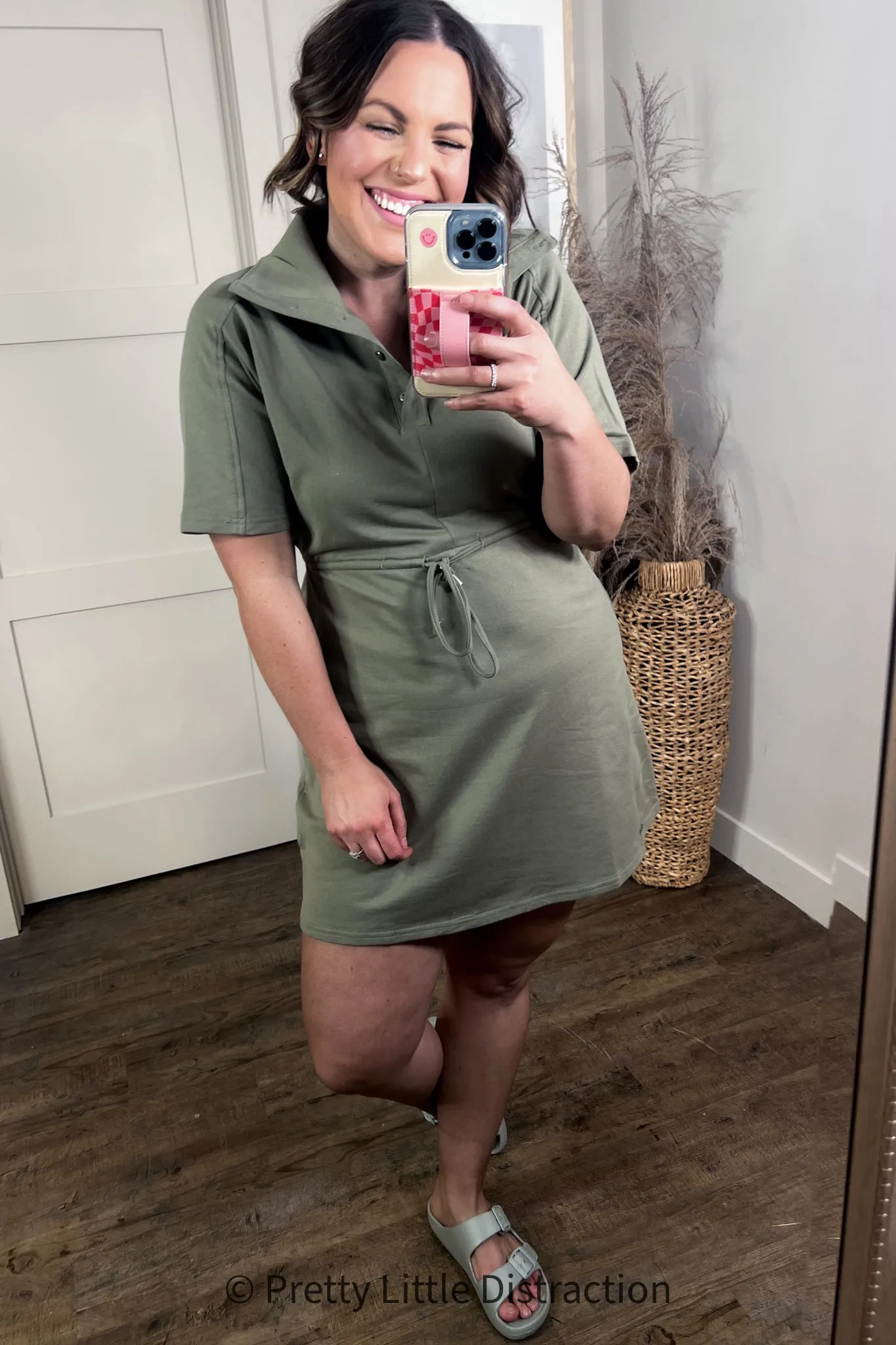 Darla Button Up Collared Dress in Olive