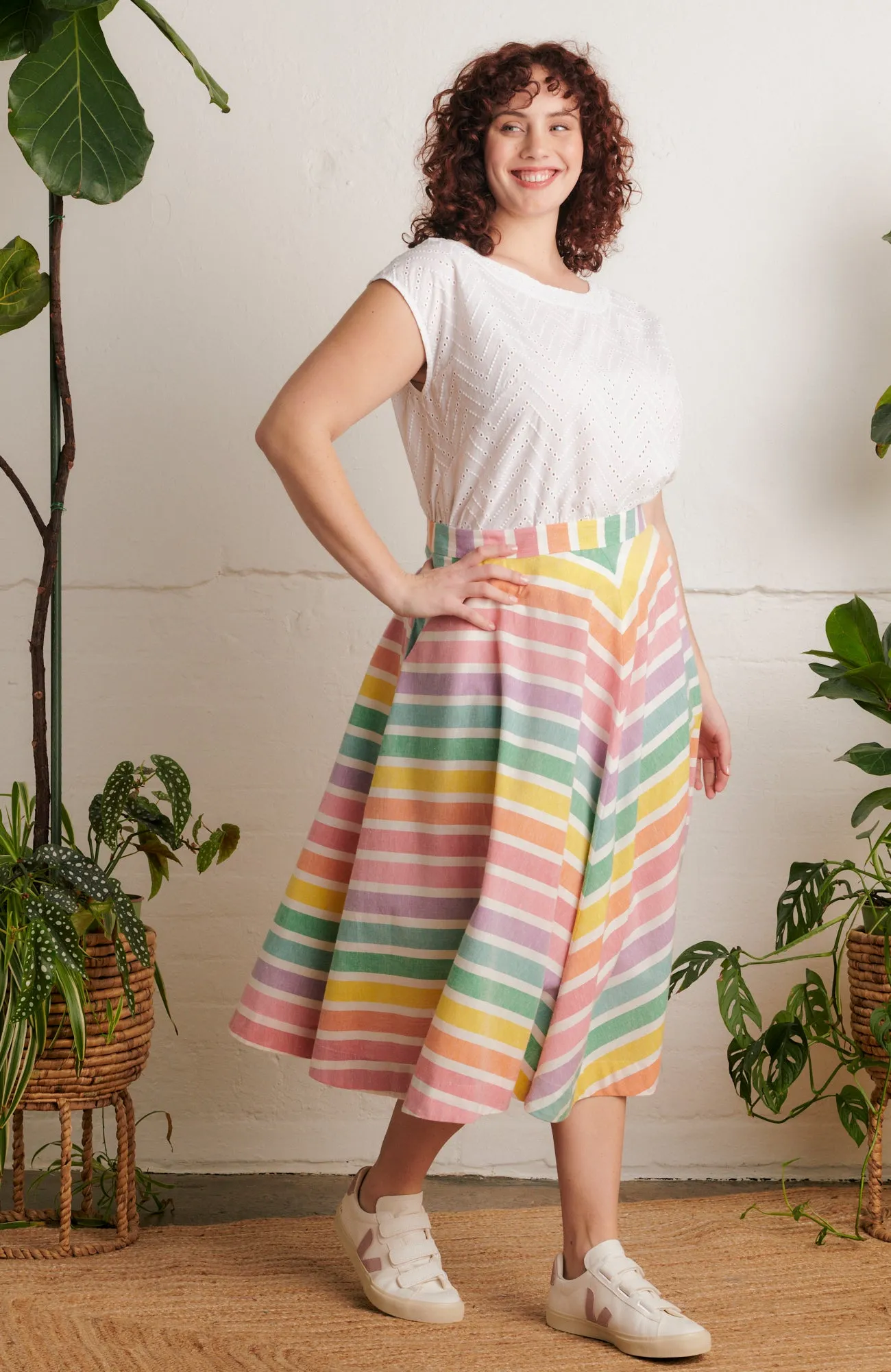 Edna Chevron Broderie White Top