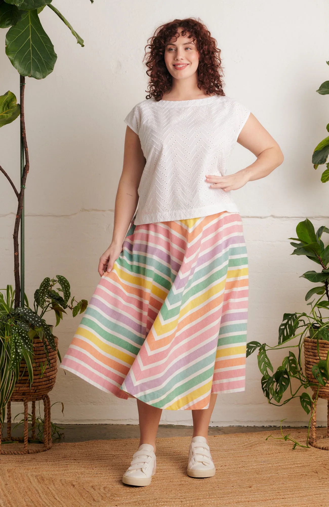Edna Chevron Broderie White Top