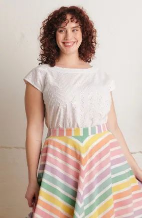 Edna Chevron Broderie White Top