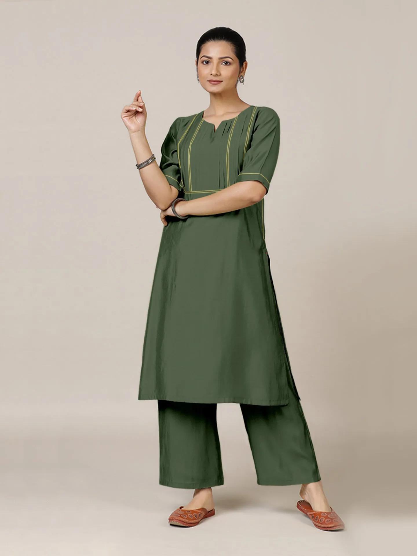 Esha x Rozaana | A Line Kurta in Hunter Green with Thread Work | Coords or Only Kurta