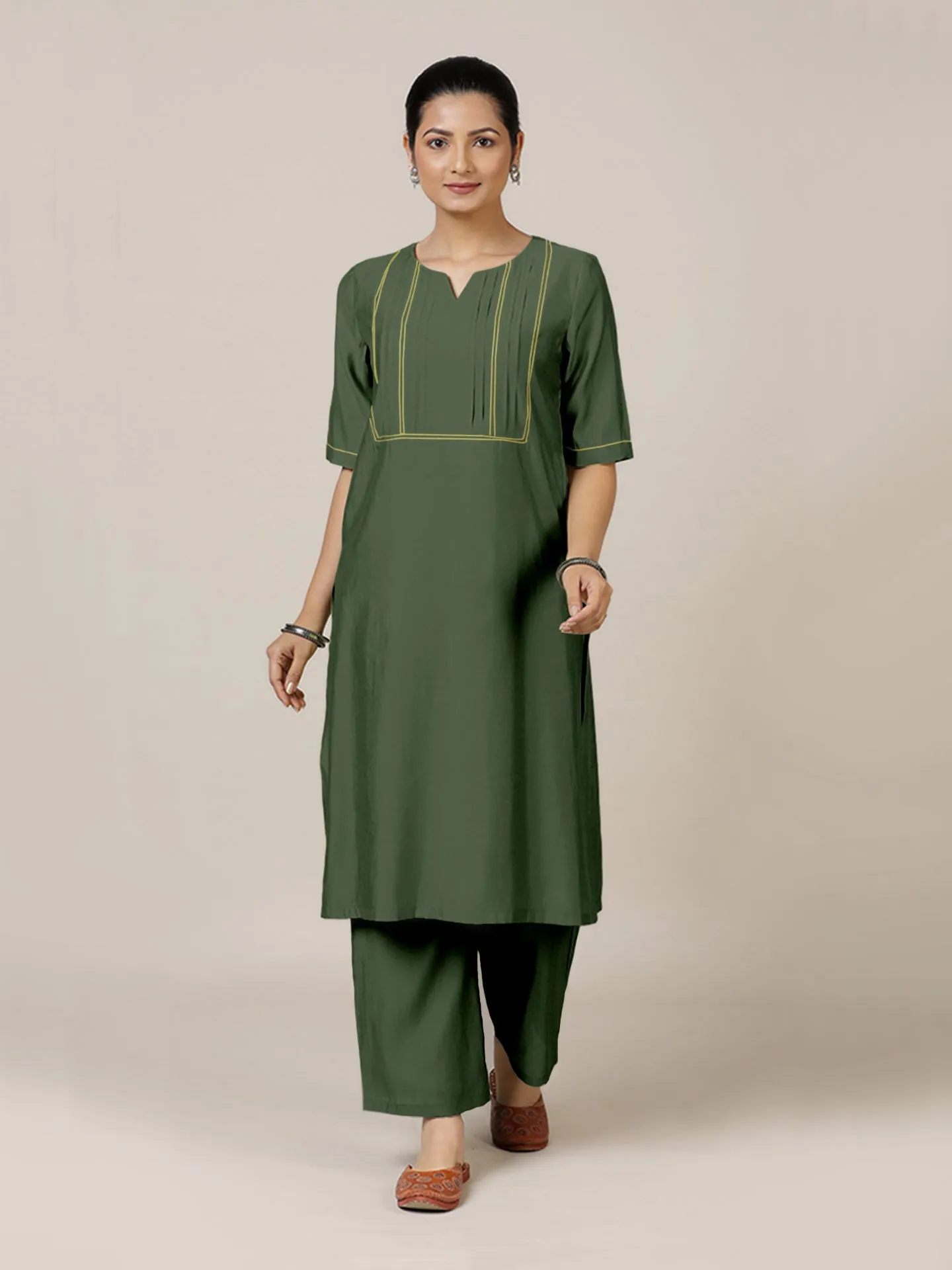 Esha x Rozaana | A Line Kurta in Hunter Green with Thread Work | Coords or Only Kurta