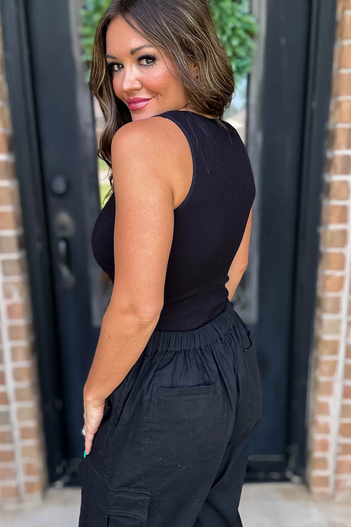 Everything Black Ribbed Seamless Scoop Neck Bodysuit