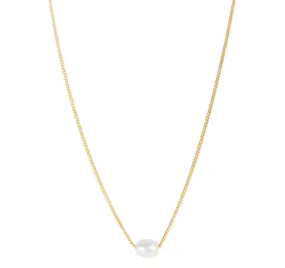 Fairley Mini Pearl Teardrop Necklace Gold