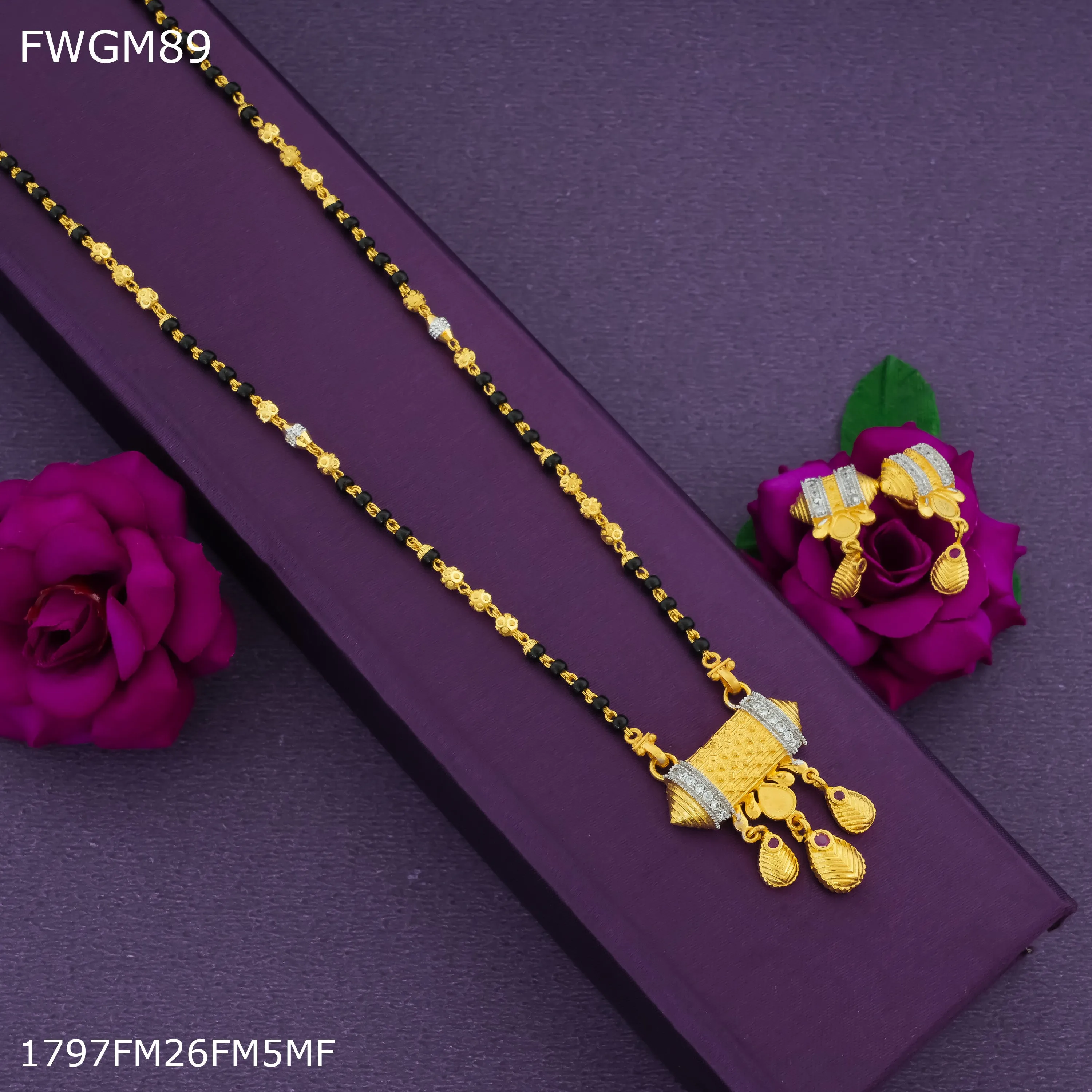 Freemen 1MG One line box mangalsutra with earrings for women - FWGM89