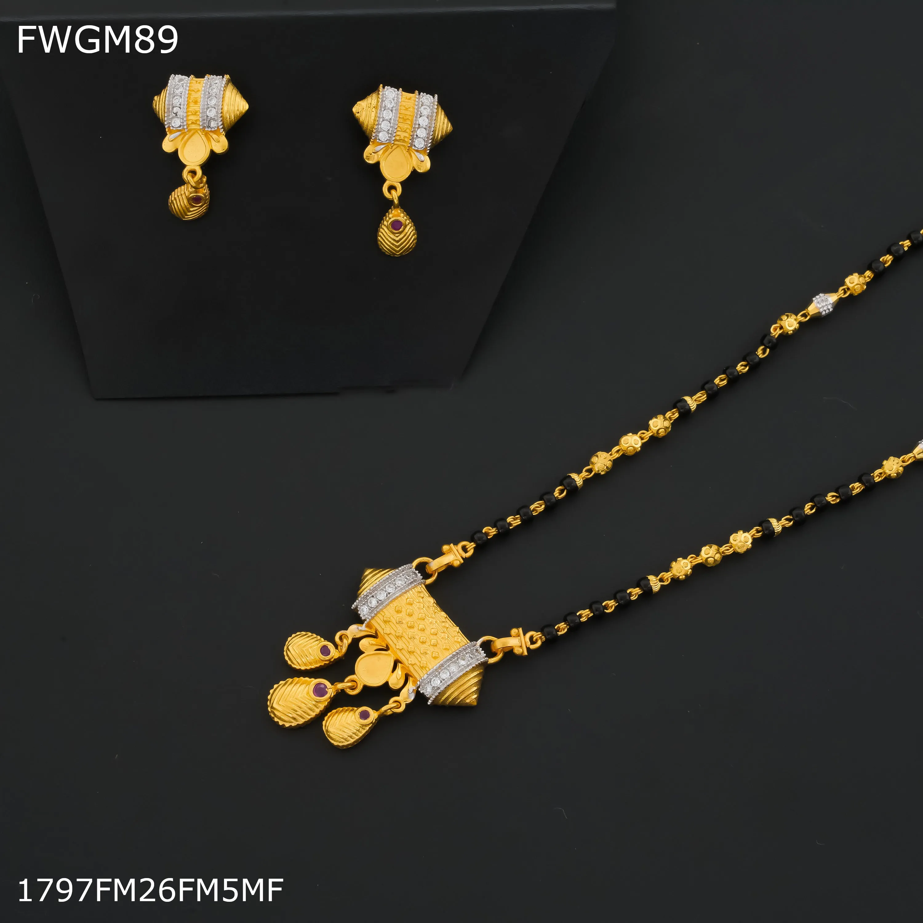 Freemen 1MG One line box mangalsutra with earrings for women - FWGM89
