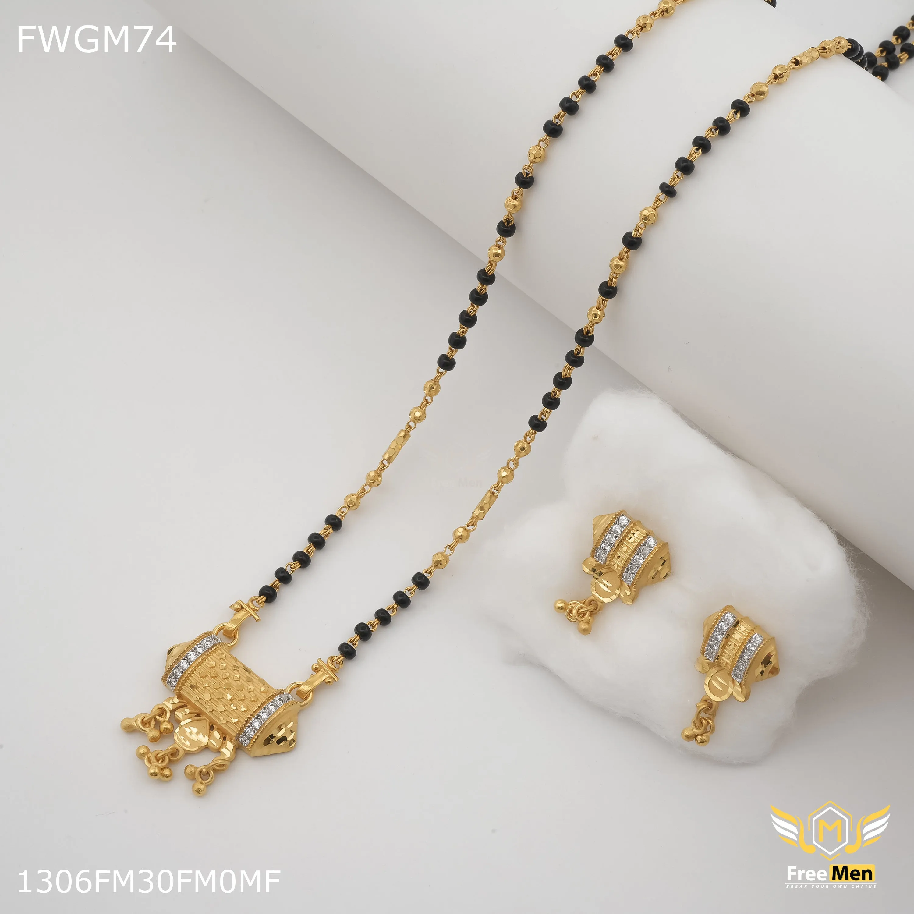 Freemen 1MG one line mangalsutra with earrings for women - FWGM81
