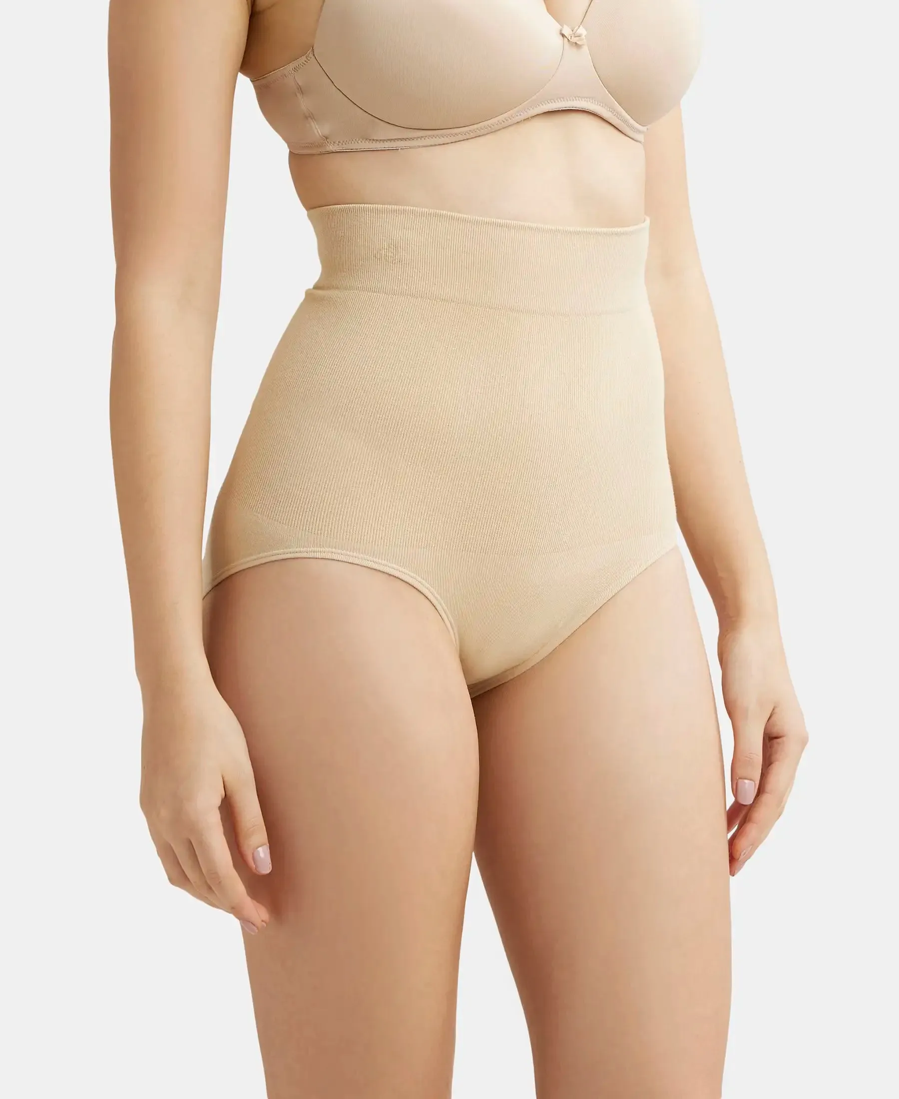 High Waist Cotton Rich Elastane Stretch Seamfree Bikini Shapewear - Skin