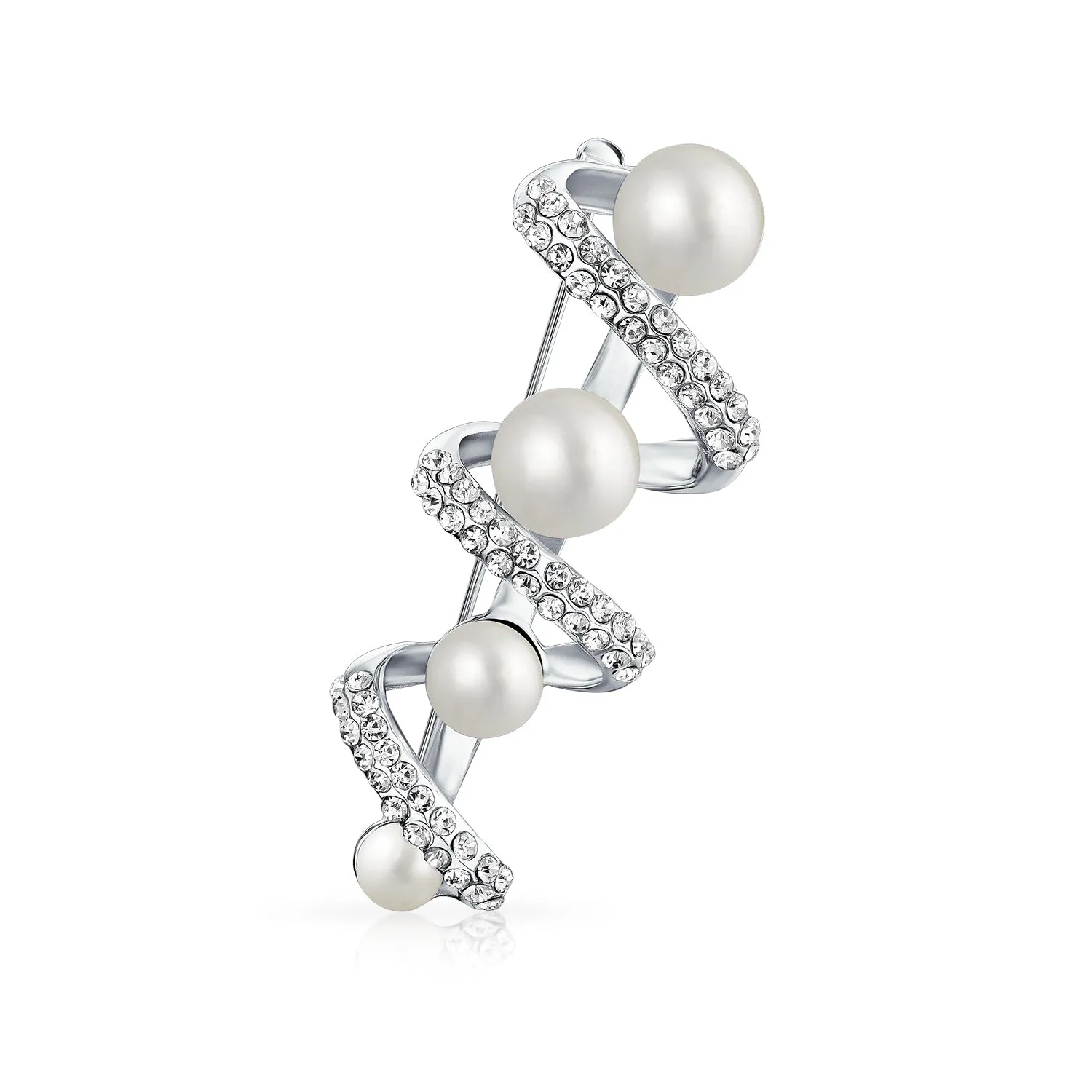 Holiday Bridal Crystal White Pearl Circle Leaf Wreath Scarf Brooch Pin