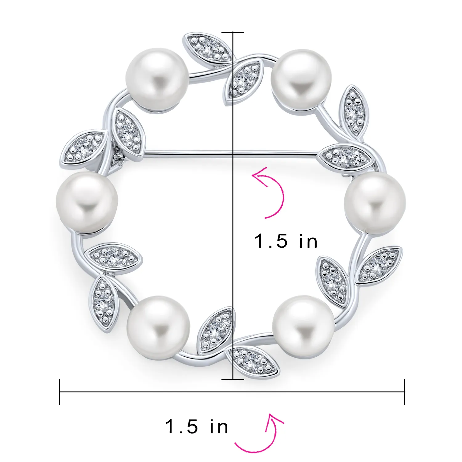 Holiday Bridal Crystal White Pearl Circle Leaf Wreath Scarf Brooch Pin