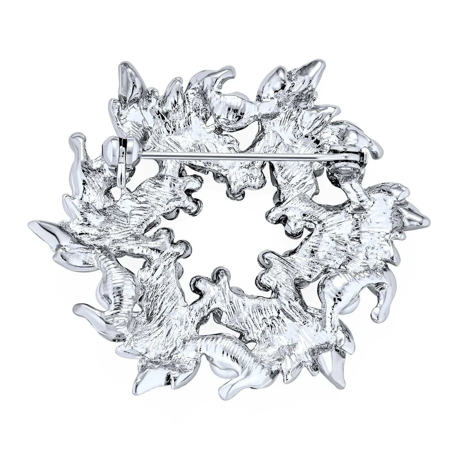 Holiday Bridal Crystal White Pearl Circle Leaf Wreath Scarf Brooch Pin