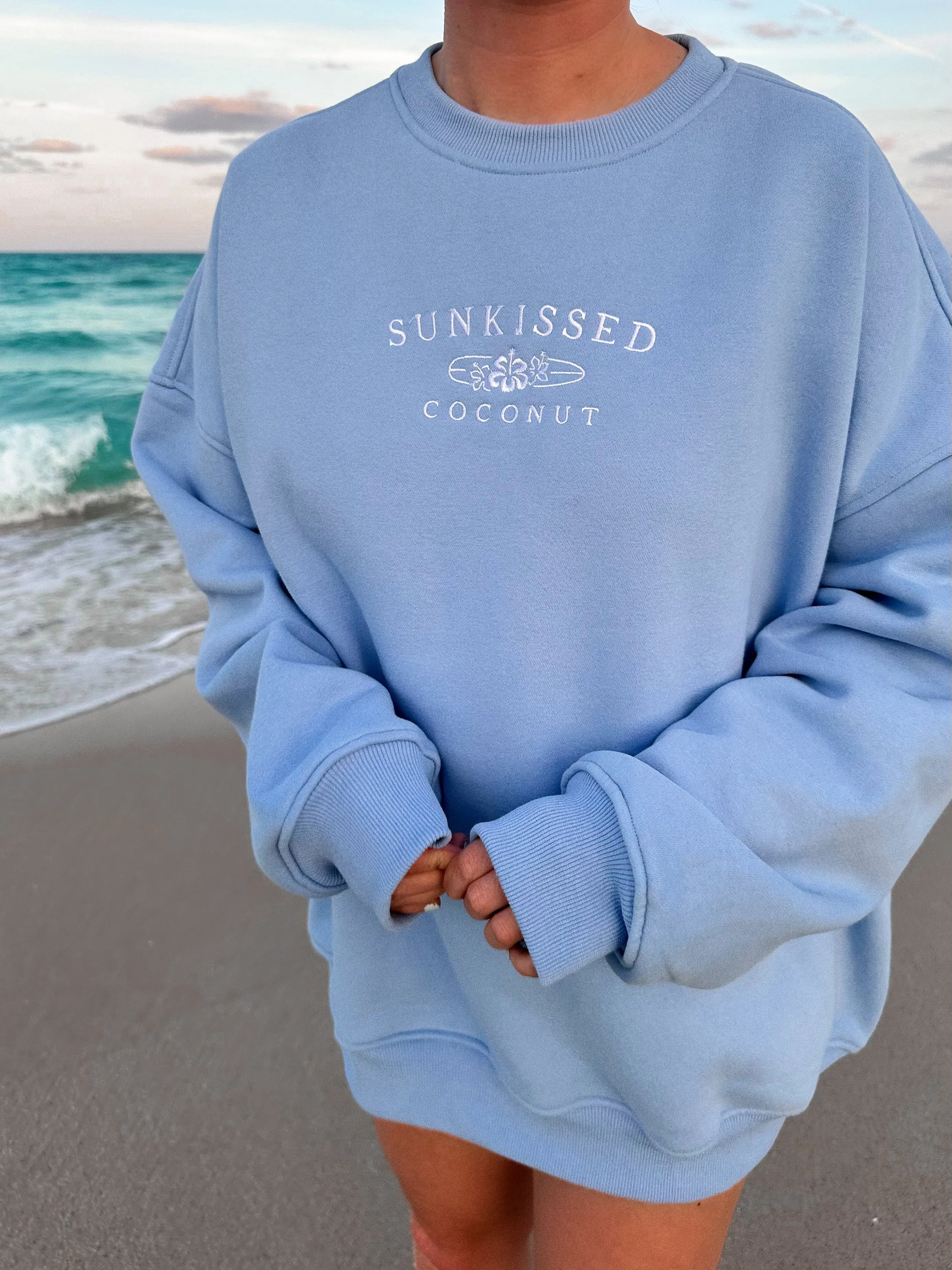 Jess Ocean Blue Embroider Sunkissedcoconut Sweatshirt