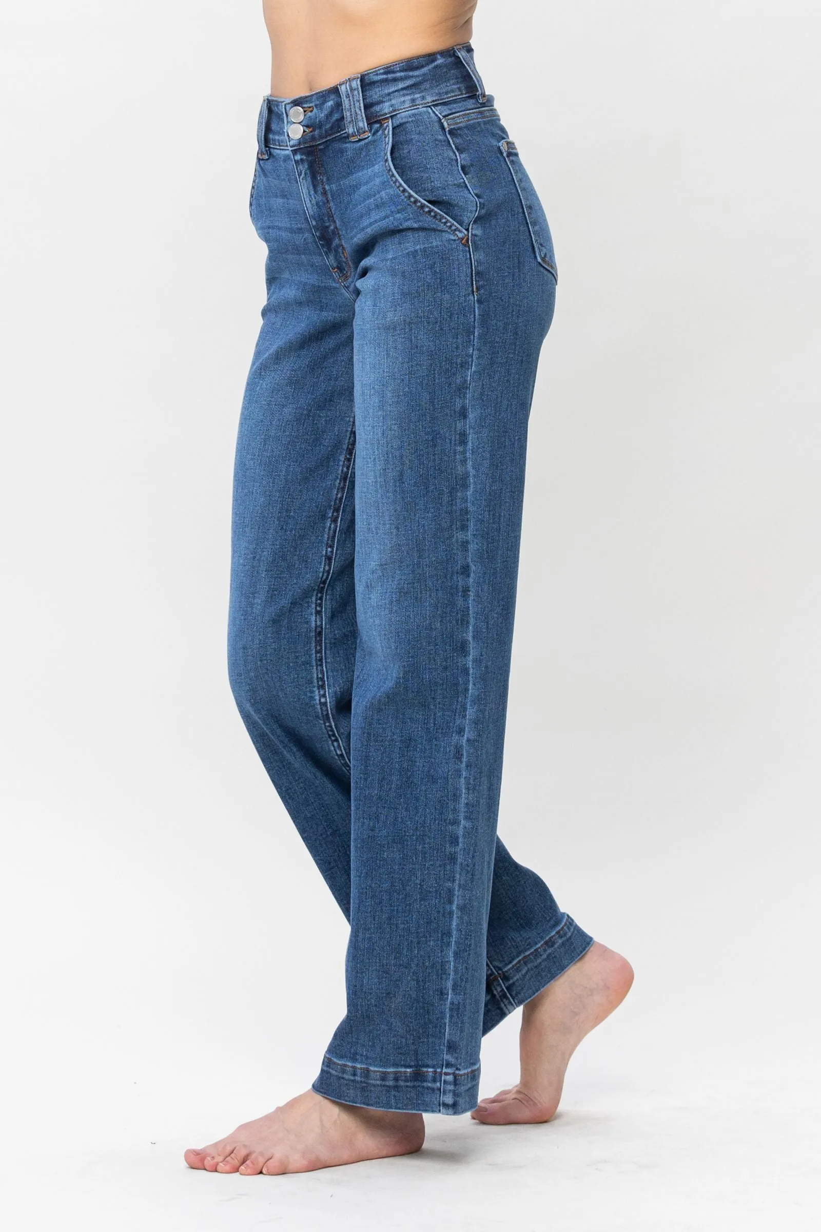 Judy Blue High Waist Double Button Wide Leg Jeans