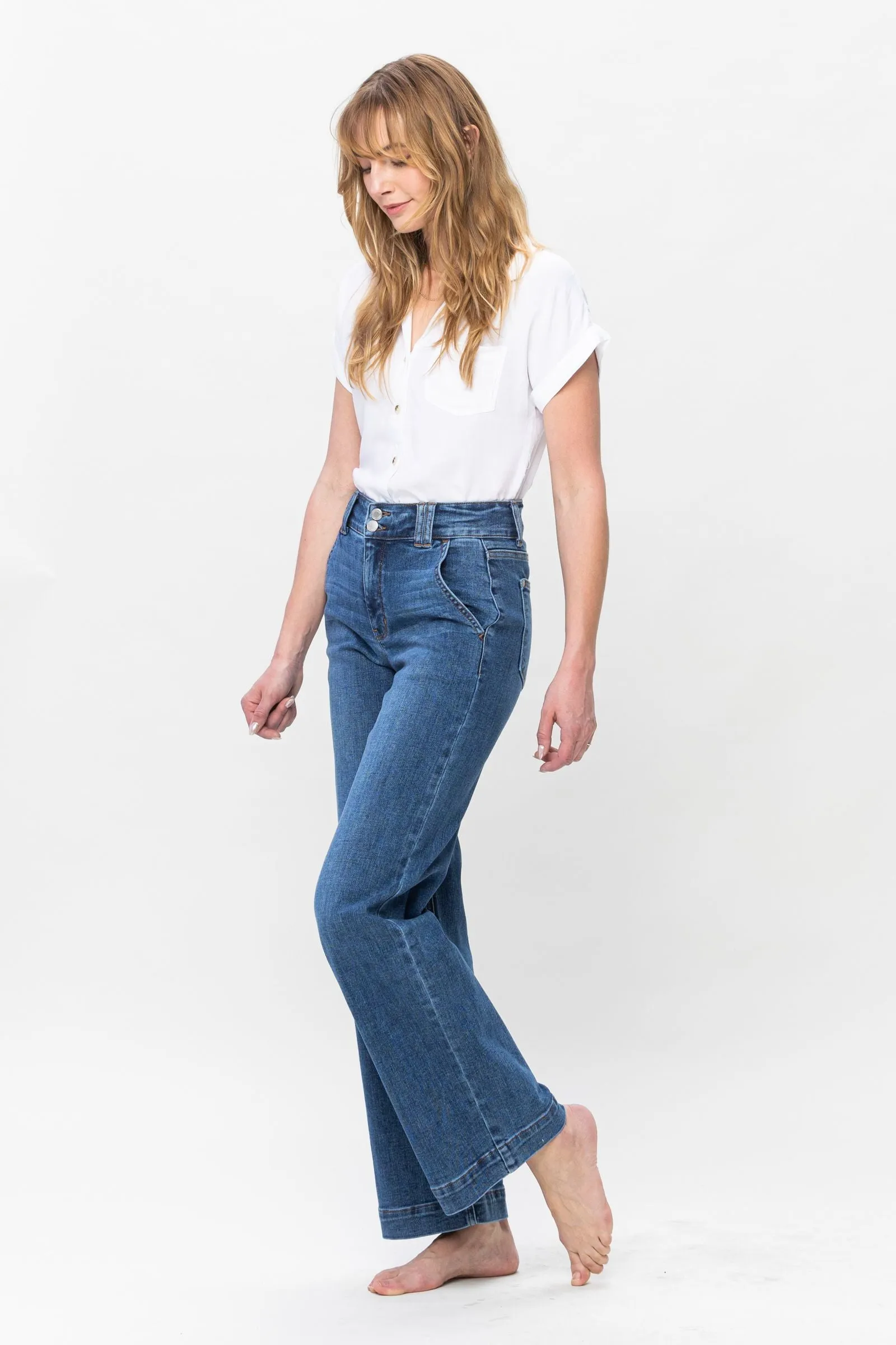 Judy Blue High Waist Double Button Wide Leg Jeans