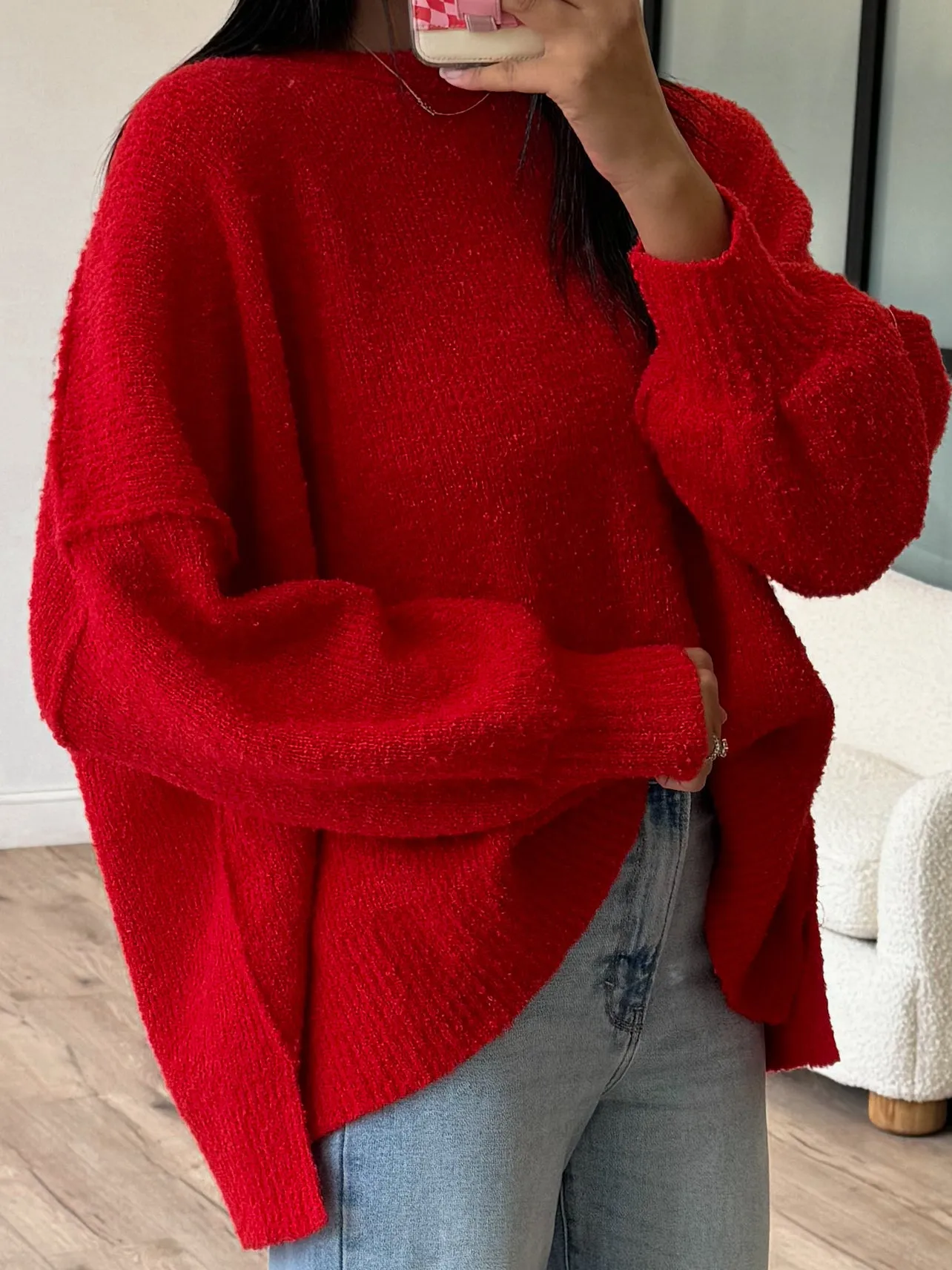 Lev Textured Sweater | Red |  Plus Available