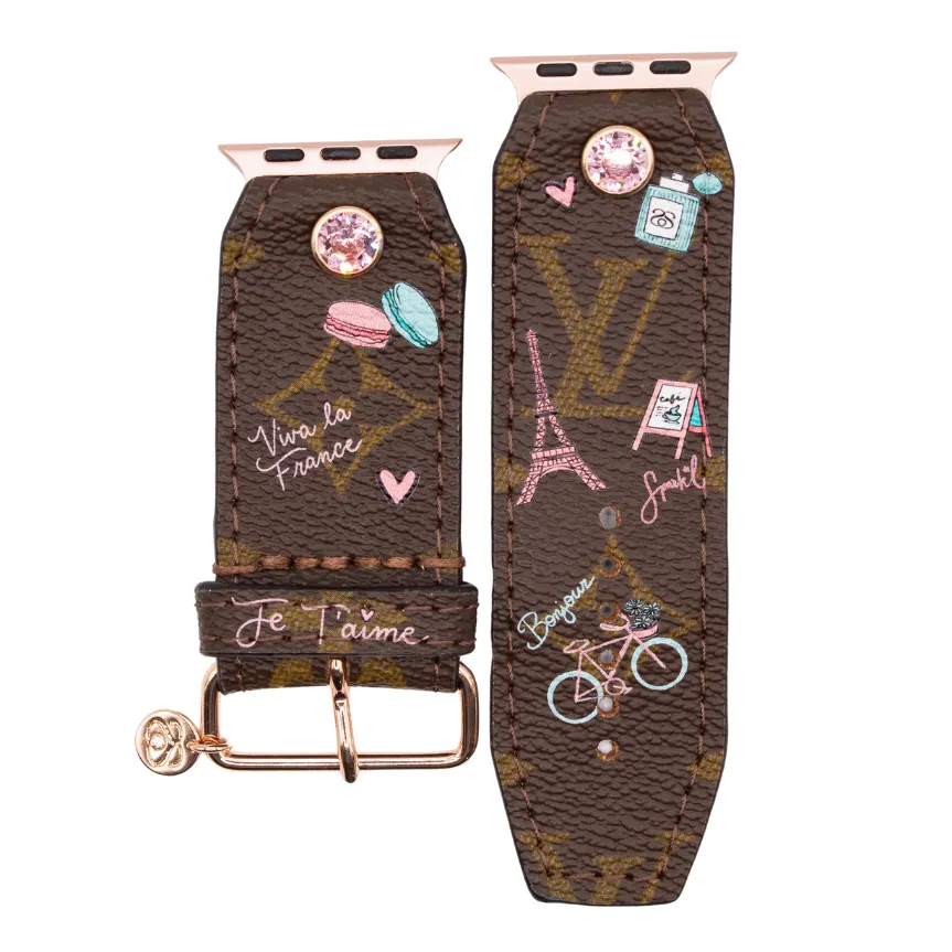 Limited Edition - "Bon Voyage" on Upcycled LV Monogram Watchband