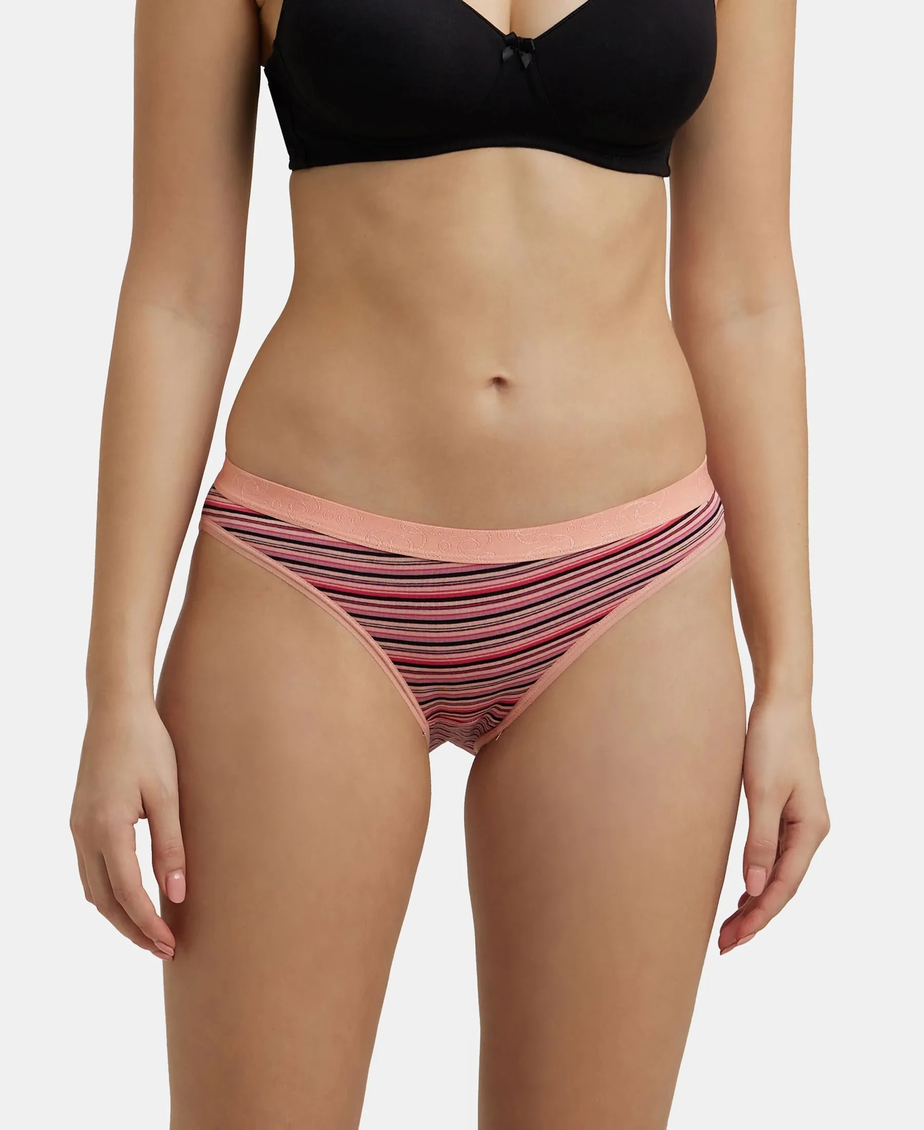 Medium Coverage Super Combed Cotton Elastane Stretch Mid Waist Bikini With Exposed Waistband and StayFresh Treatment - Assorted Colors (Pack of 3)