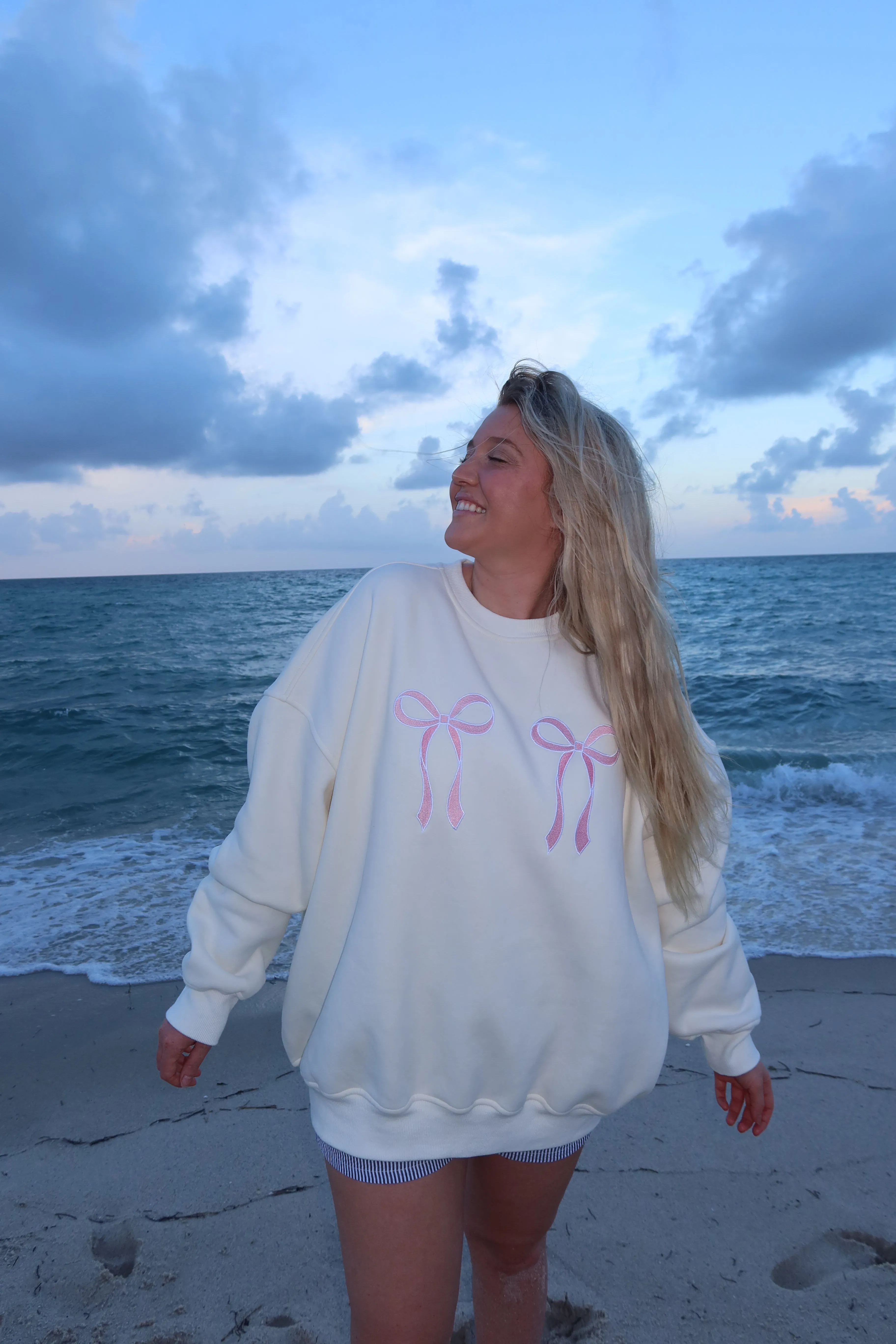 Pink Embroider Bow Sweatshirt