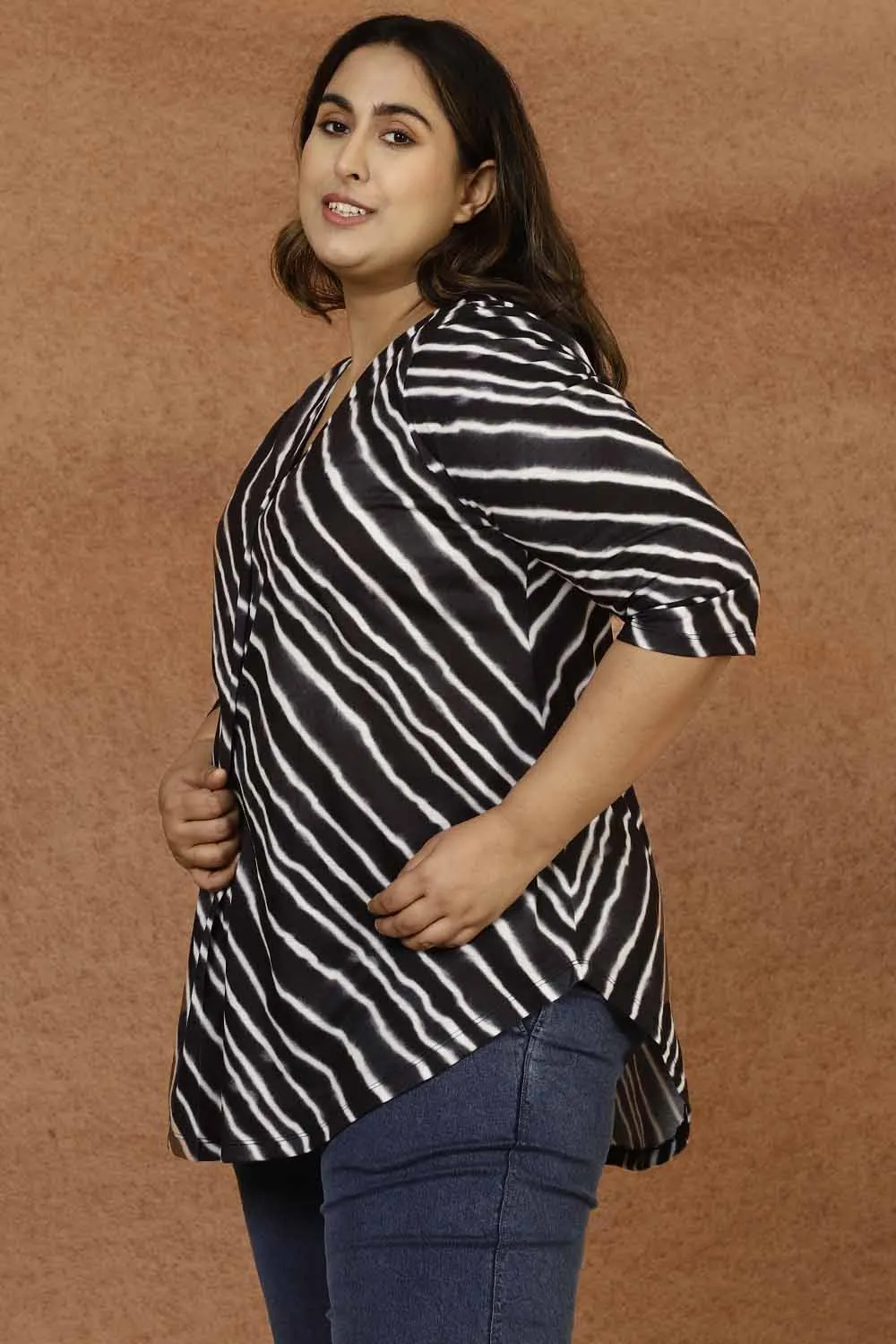 Plus Size Black Lehariya Top