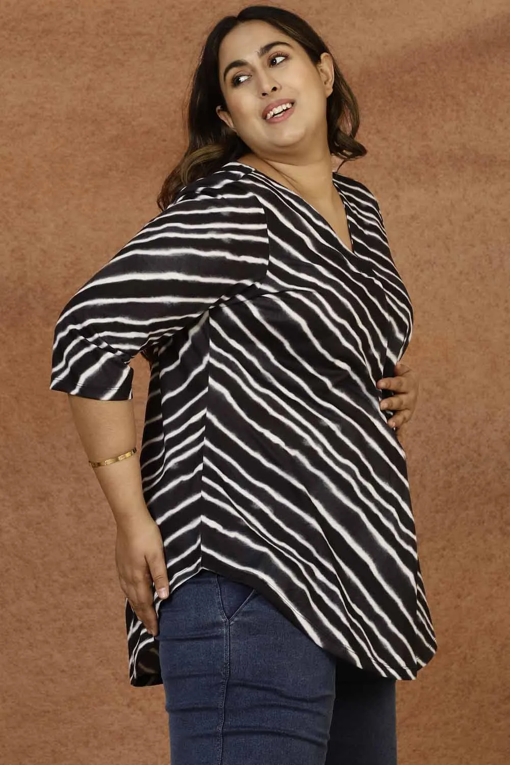 Plus Size Black Lehariya Top