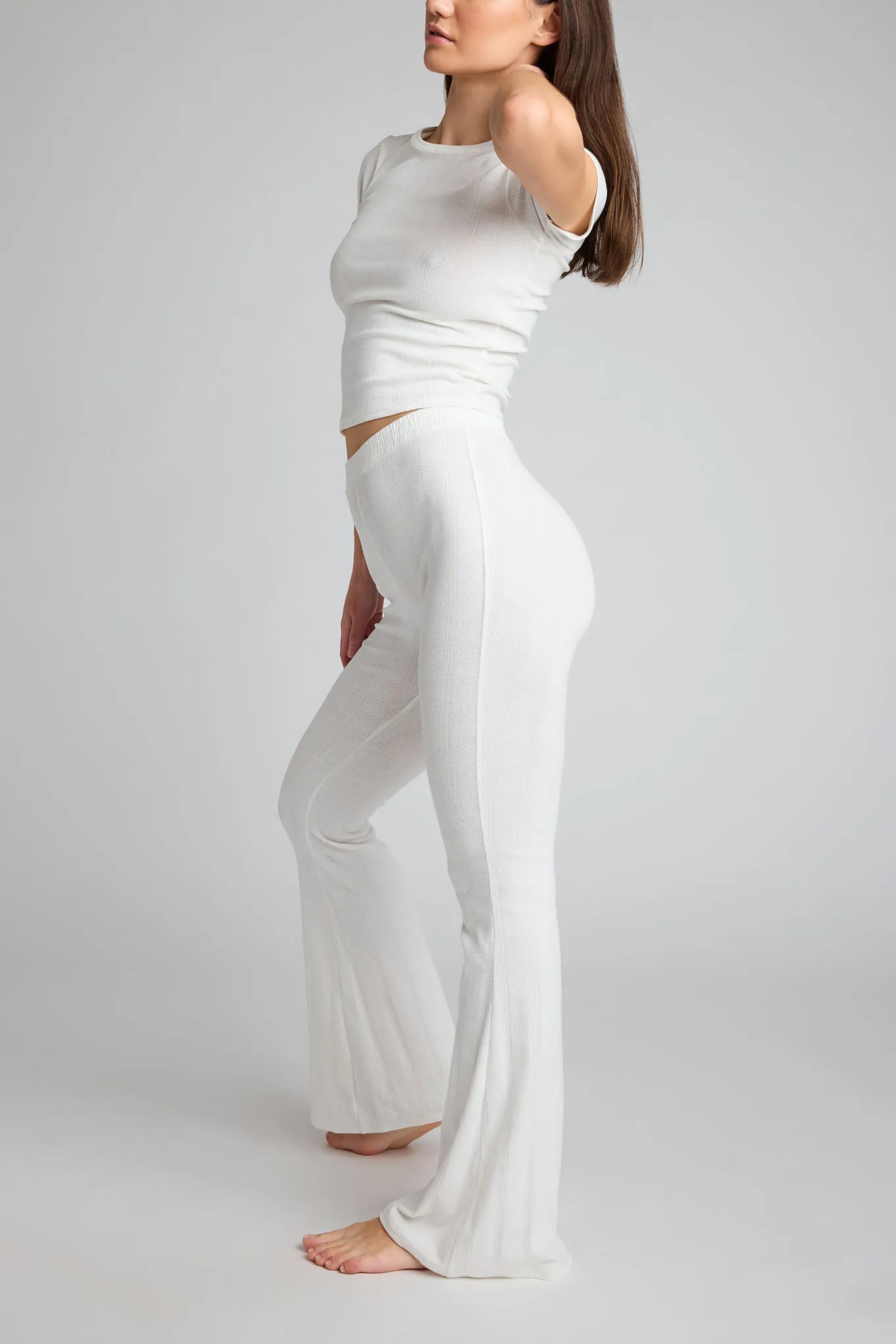 Pointelle Flare Pant in White
